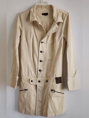 DEISEL | Y2K Beige Longline Trench Coat/Mini Dress | Vintage | Size Large